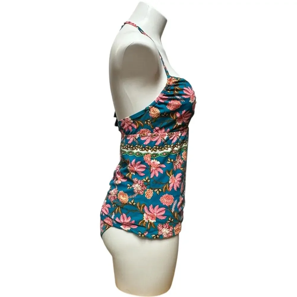 Nanette Lepore Polynesian Floral Tankini 2-Piece Swimsuit Blue Pink 6